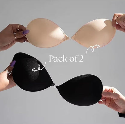 Self-Adhesive Bras – Pack of 2 (Black & Nude) | Invisible, Reusable & Seamless Lift